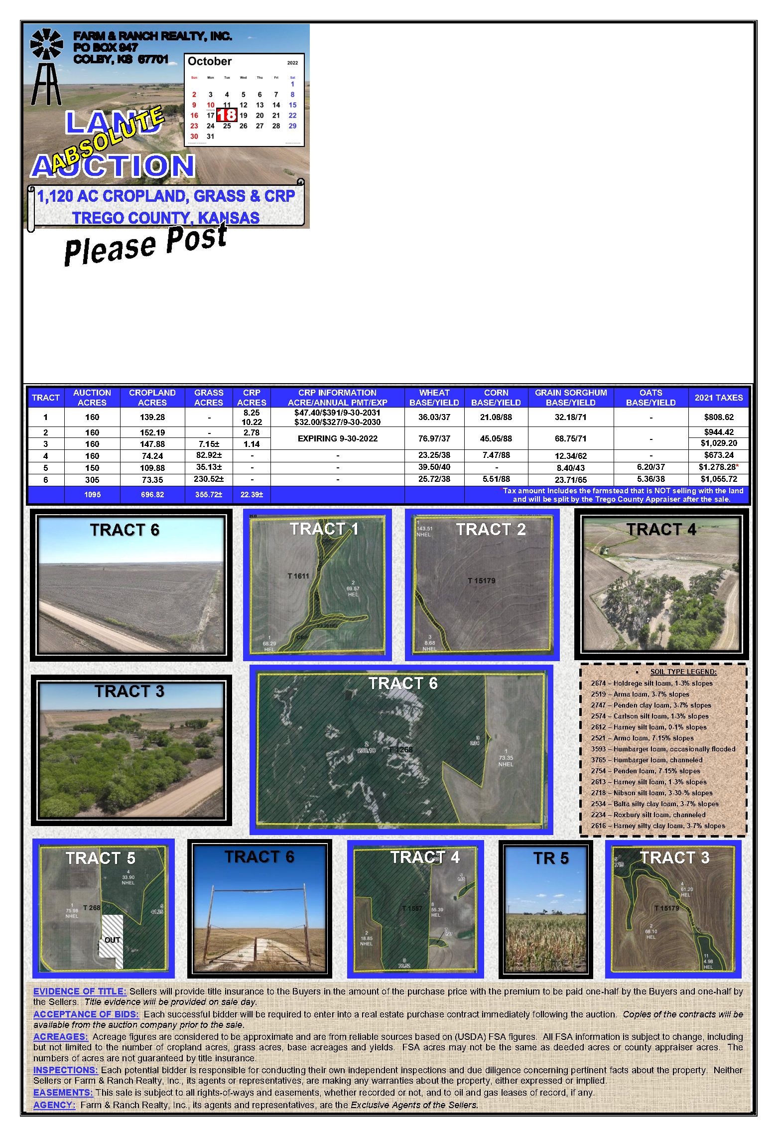 1,120± ACRES CROPLAND, GRASS & CRP TREGO CO., KS 6 TRACTS
